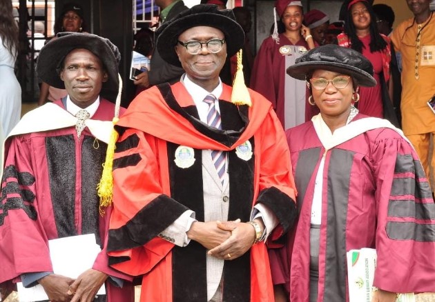 From left: The Acting provost Mr. Ayooluwa Oni; medical director and CEO FSOT, Dr. Olugbenga Owoeye; Acting Registrar FSOT, Mrs. Omoike Philomena during the institution’s 20th and 21st combined convocation of 93 students in Lagos recently.