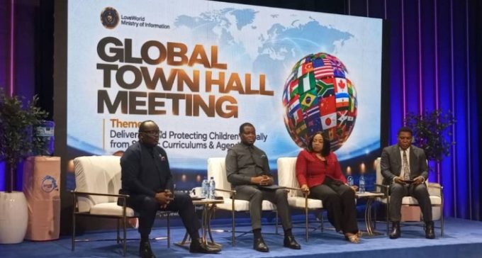 From left: Pastor Tayo Tubo, representing the Minister, Kiddies Media Ministry, Mrs Jessie Kalu, Executive Minister of Children’s Affairs, LoveWorld, Pastor Christine Okechukwu, Executive Minister of Education, LoveWorld, Pastor Dr. Afolabi Oketunji, Executive Minister, Ministry of Information, LoveWorld, Pastor T.T. Temisan during a Global Town Hall Meeting organised by the Ministry in Lagos last week in Lagos