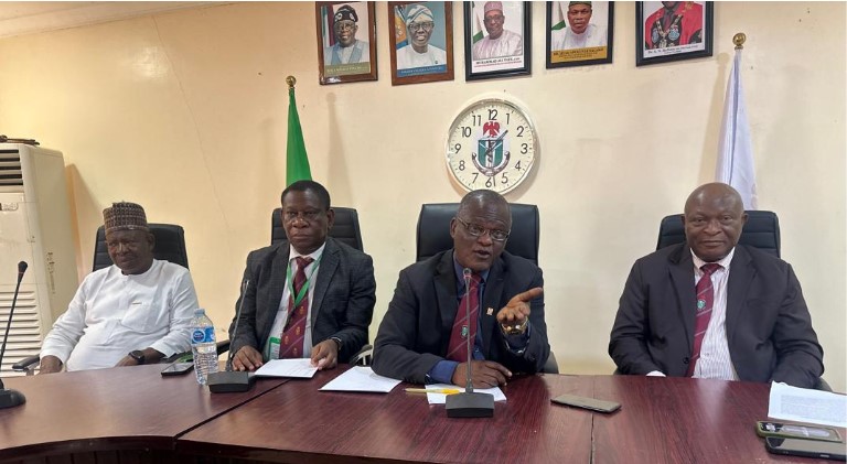From left: Dr Abdullahi Ibrahim, College Treasurer, Prof Temitope Esan, College Registrar, Prof Anthony Ikefuna, College President and Prof Inocent Ikem, Vice President, during the a press conference to announce the 2026 convocation yesterday in Lagos.
