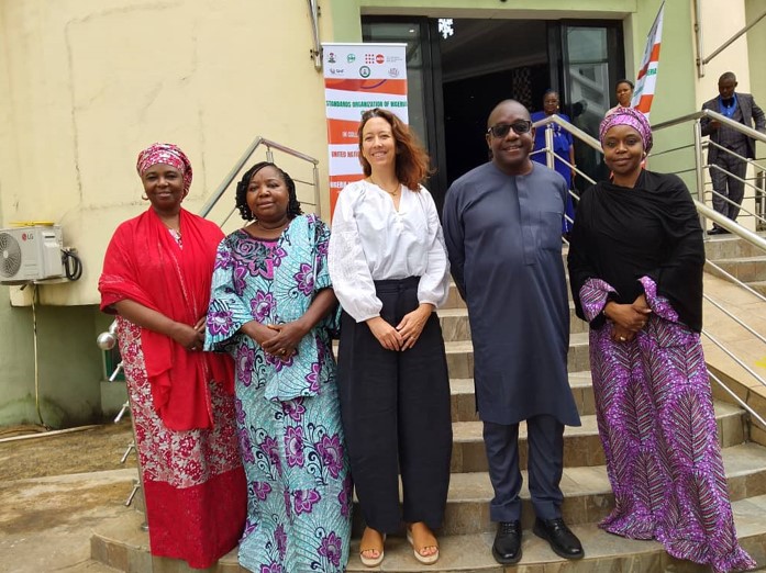 From left: Deputy Director, Child Development Department, Federal Ministry of Women Affairs, & Social Development, Mrs Mariam Fitumi Shaibu; Director, Corporate Affairs, Standard Organisation of Nigeria (SON), Mrs Ethan Talatu; CEO, AFRIpads, Michelle Tjeenk Willink; Elisha Sulei of the Sanitation and Hygiene Fund ( SHF); and Gender/GBV, Management Specialist, UNFPA, Dr. Zubaida Abubakar at the two-day national dialogue aimed at tackling period poverty and advancing menstrual health management (MHM) in Nigeria.