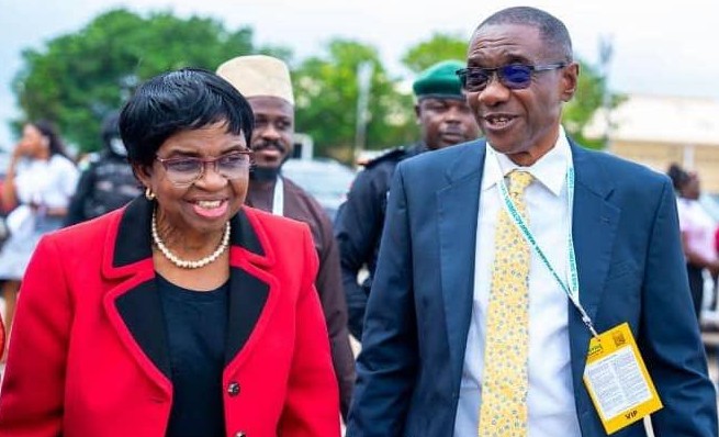 L-R: Director General of the National Agency for Food and Drug Administration and Control NAFDAC, Prof Mojisola Adeyeye and Managing Director/CEO of SKG Pharma Limited and former Chairman PMG/MAN, Dr Okey Akpa, stepping into the venue of the 8th Nigeria Pharma Manufacturers’ Expo jointly organised in Lagos by the Pharmaceutical Manufacturing Group of the Manufacturers Association of Nigeria (PMG-MAN) and PGE Expo PVT Limited.
