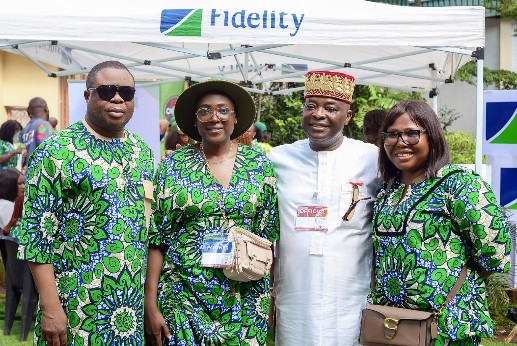 L-R: Ozioma Anyanonu, Regional Bank Head, Onitsha, Fidelity Bank Plc; Victoria Abuka, Team Lead, Corporate Social Responsibility, Fidelity Bank Plc; Chief Emmanuel Ifejika, businessman; and Cynthia Ogbonna, Team Lead, Brand Management, Fidelity Bank Plc: during the Fidelity Food Bank distribution at the 2026 Ofala Festival in Onitsha, Anambra State, recently.